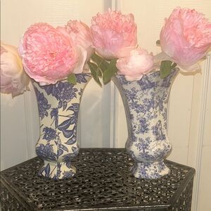 Vintage Formalities by Baum Bros Blue & White Floral porcelain Vases 24k gold